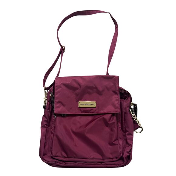 Samantha Brown Handbags - Samantha Brown Wine Burgundy Nylon Adjustable Travel Crossbody Clutch Bag NWOT